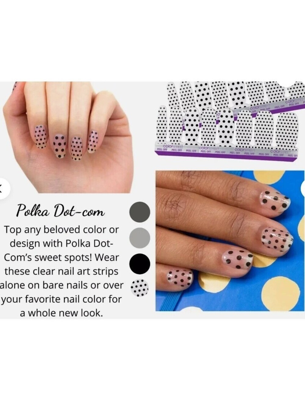 NEW Color Street Polka Dot Com Transparent Overlay Nail Polish Strips